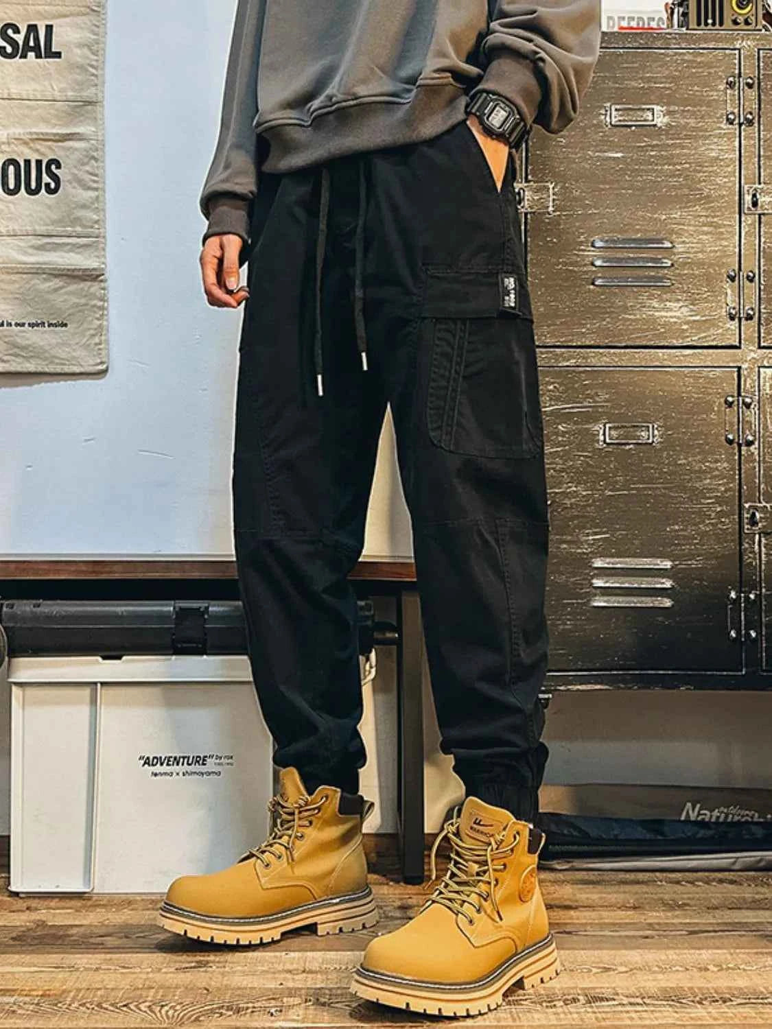 Men's Plus Size Drawstring Pants with Cargo Pockes