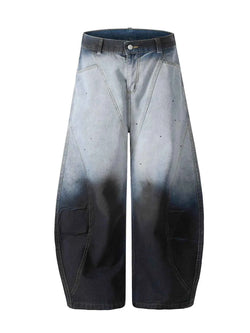Men's Gradient Curved Jeans with Seam Detail