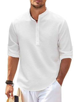 Men's Full Size Half Button Long Sleeve Shirt Plus Size - Damned Threads