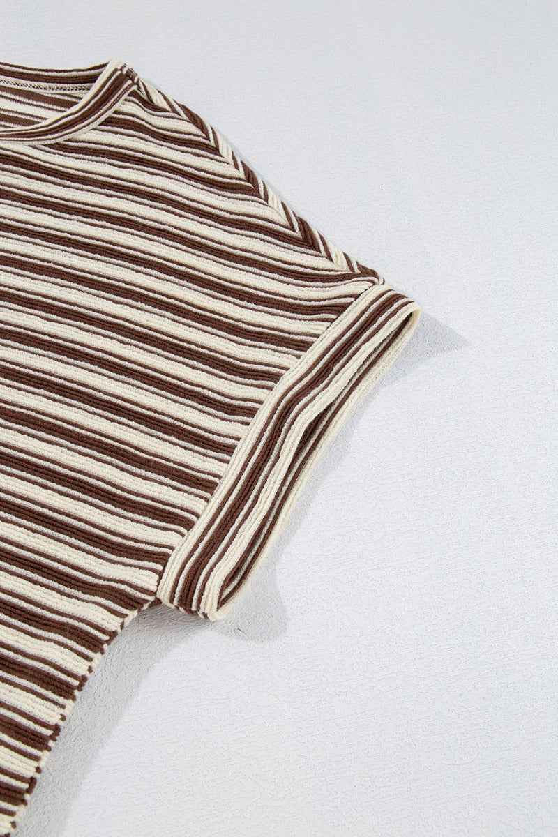Stripe Textured Side Slit Crew Neck T-Shirt - Damned Threads