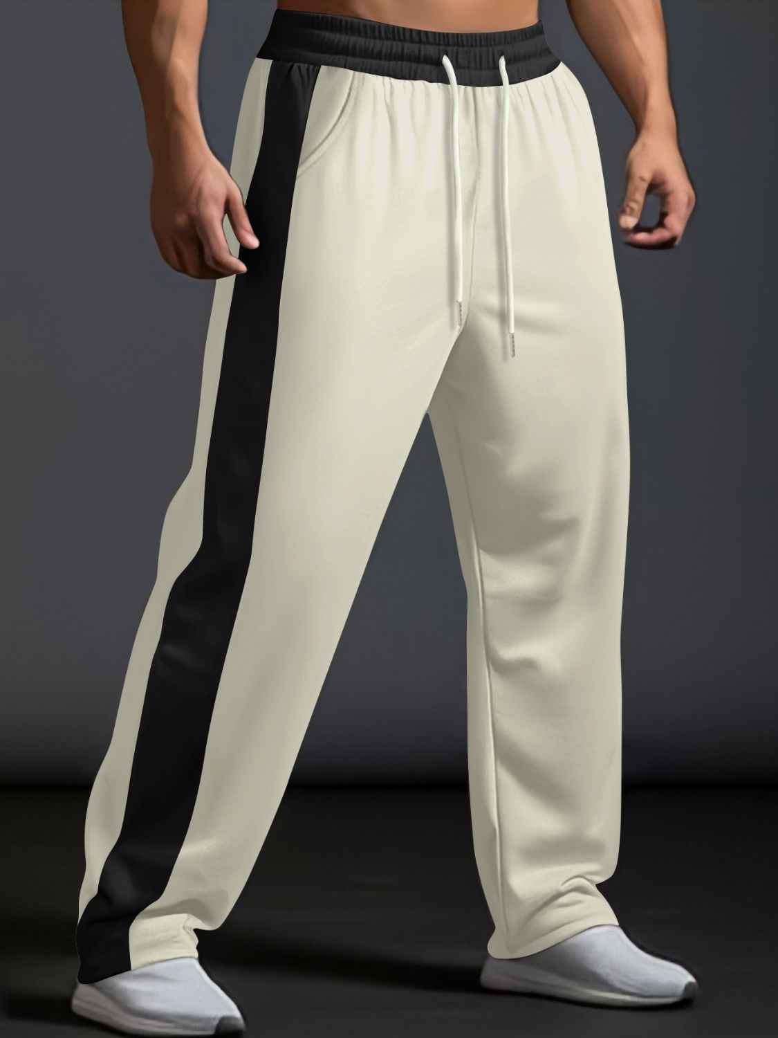 Men's Full Size Drawstring Contrast Wide Leg Pants Plus Size - Damned Threads