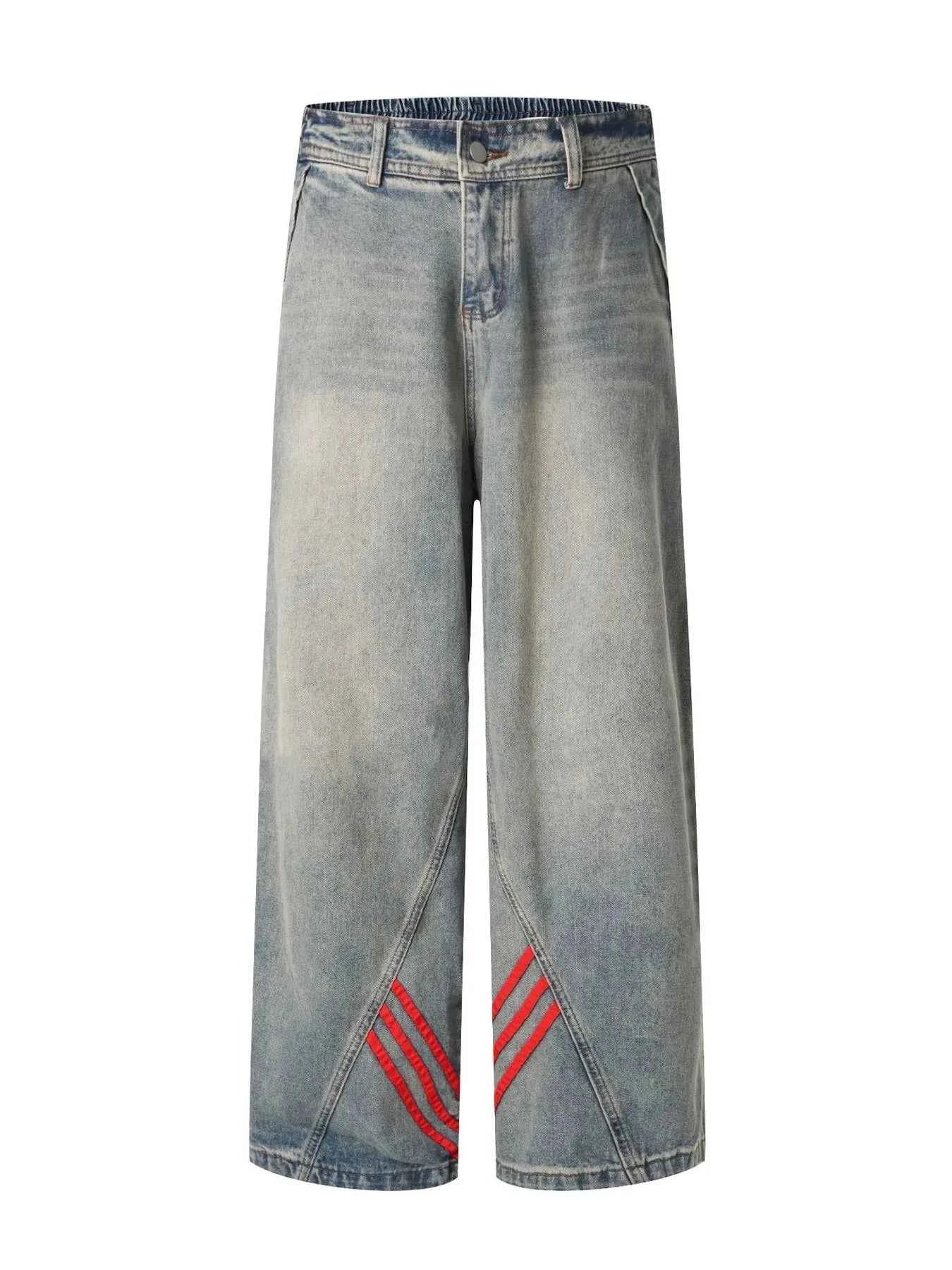 Men's Wide Leg Striped Denim Jeans
