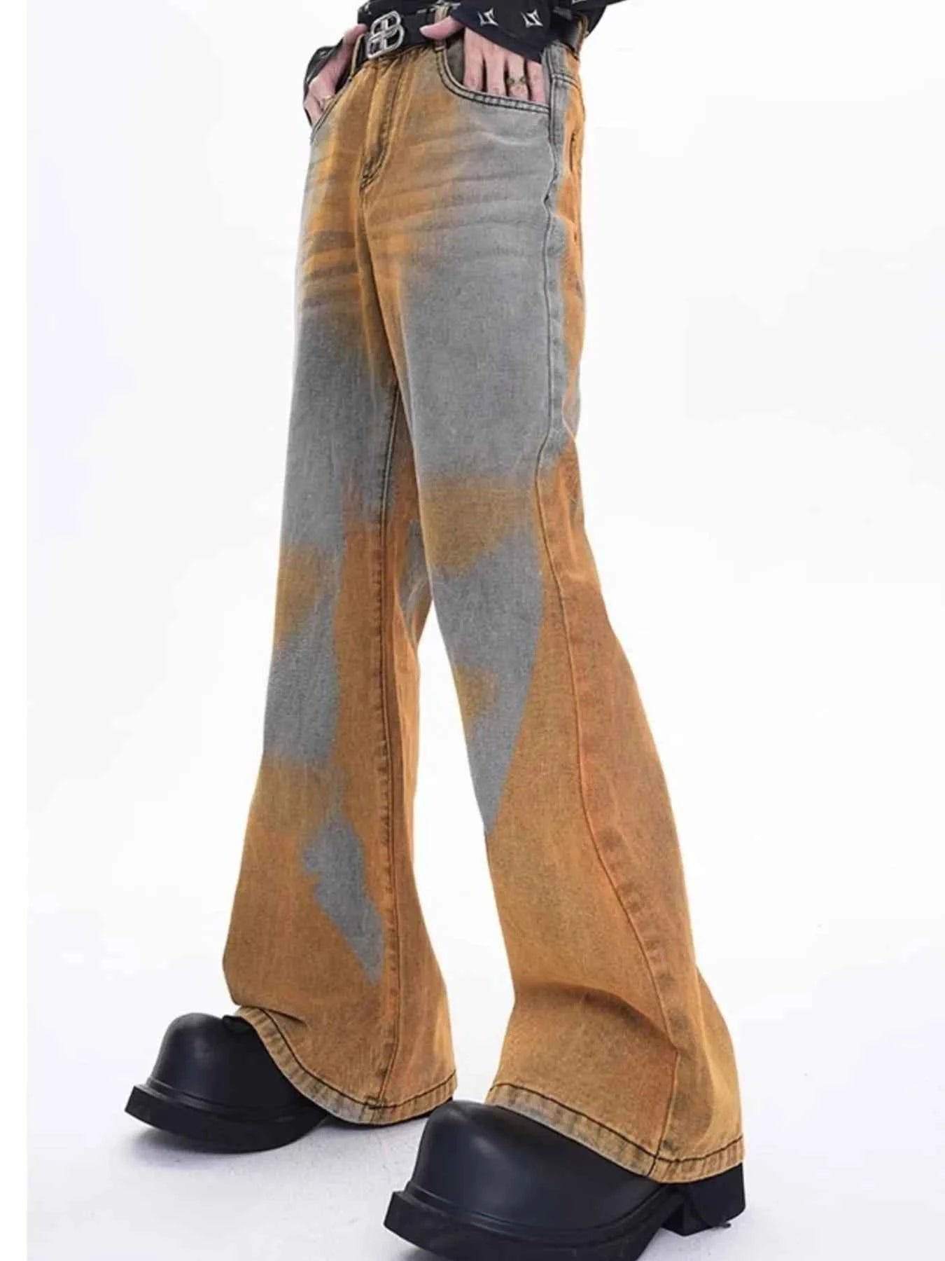 Men's Plus Size Contrast Wide Leg Flare Jeans