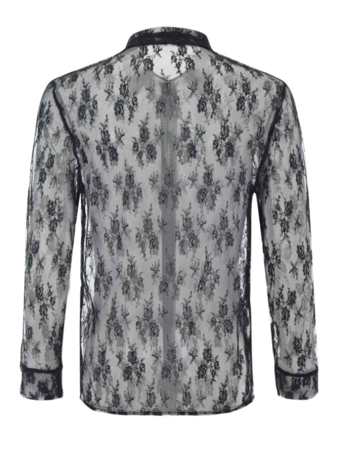 Men's Full Size Lace Long Sleeve Sheer Shirt Plus Size - Damned Threads