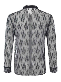 Men's Full Size Lace Long Sleeve Sheer Shirt Plus Size - Damned Threads