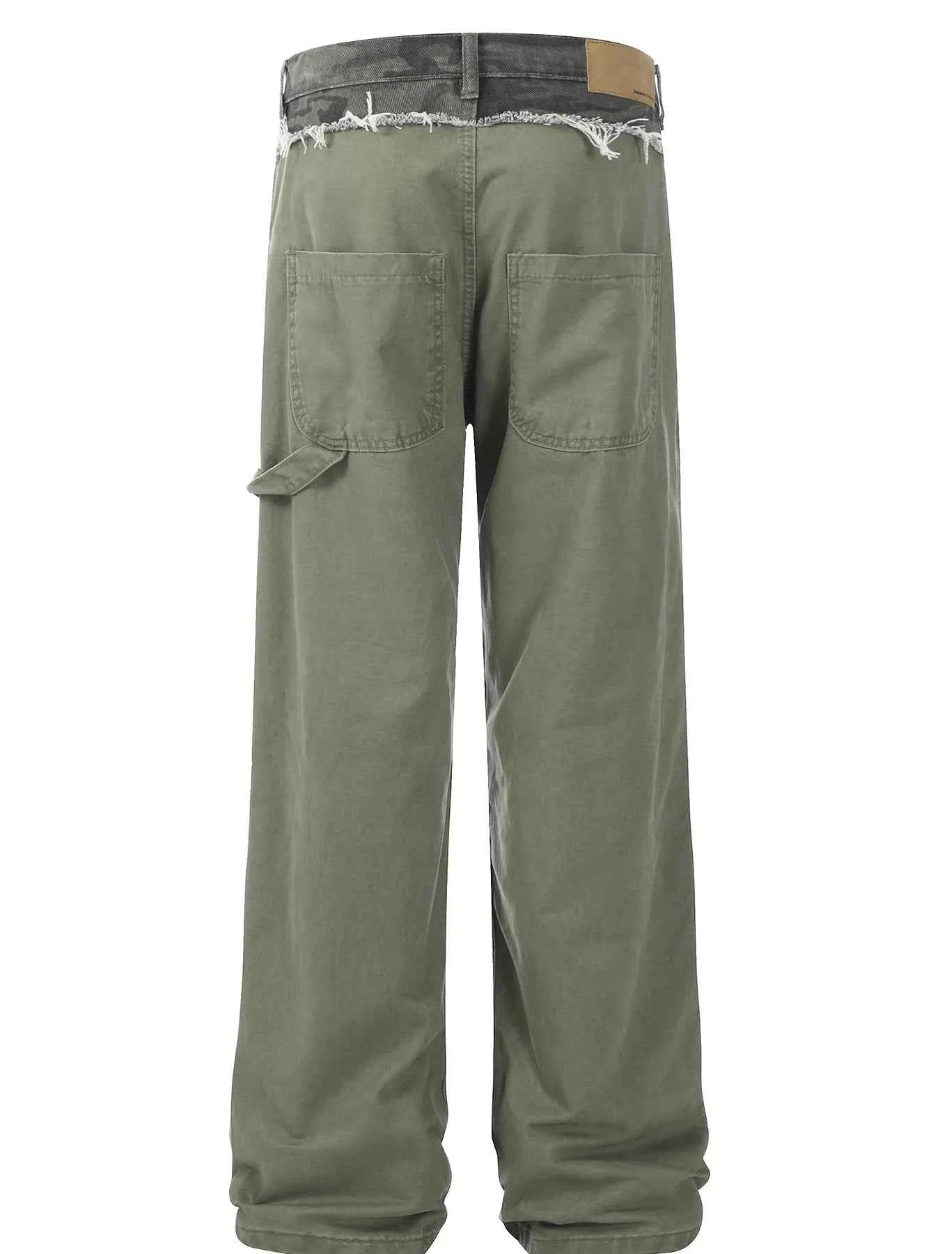 Men's Patchwork Distressed Frayed Hem Pants