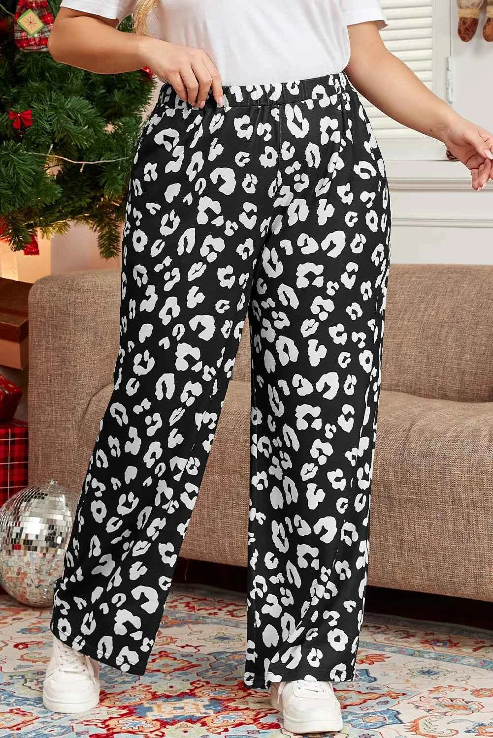Plus Size Leopard Elastic Waist Pants - Damned Threads