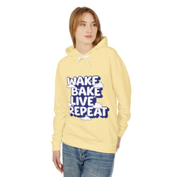 WAKE BAKE LIVE REPEAT - Unisex Lightweight Hooded Sweatshirt - Damned Threads