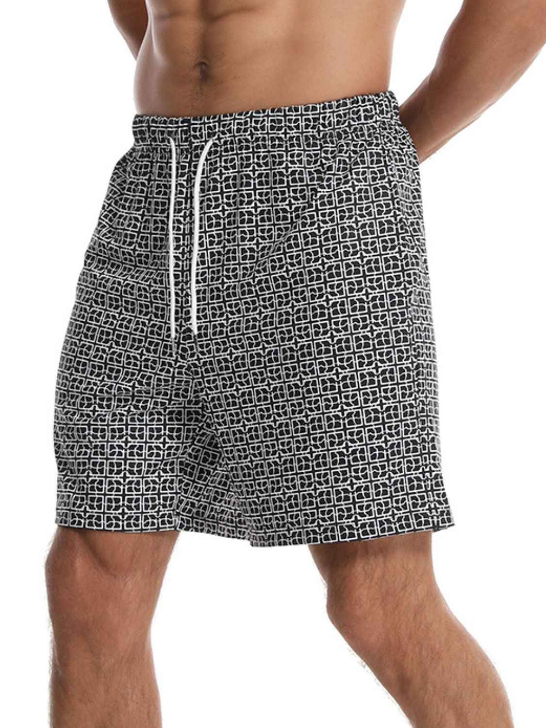 Men's Drawstring Black & White Pattern Shorts - Damned Threads