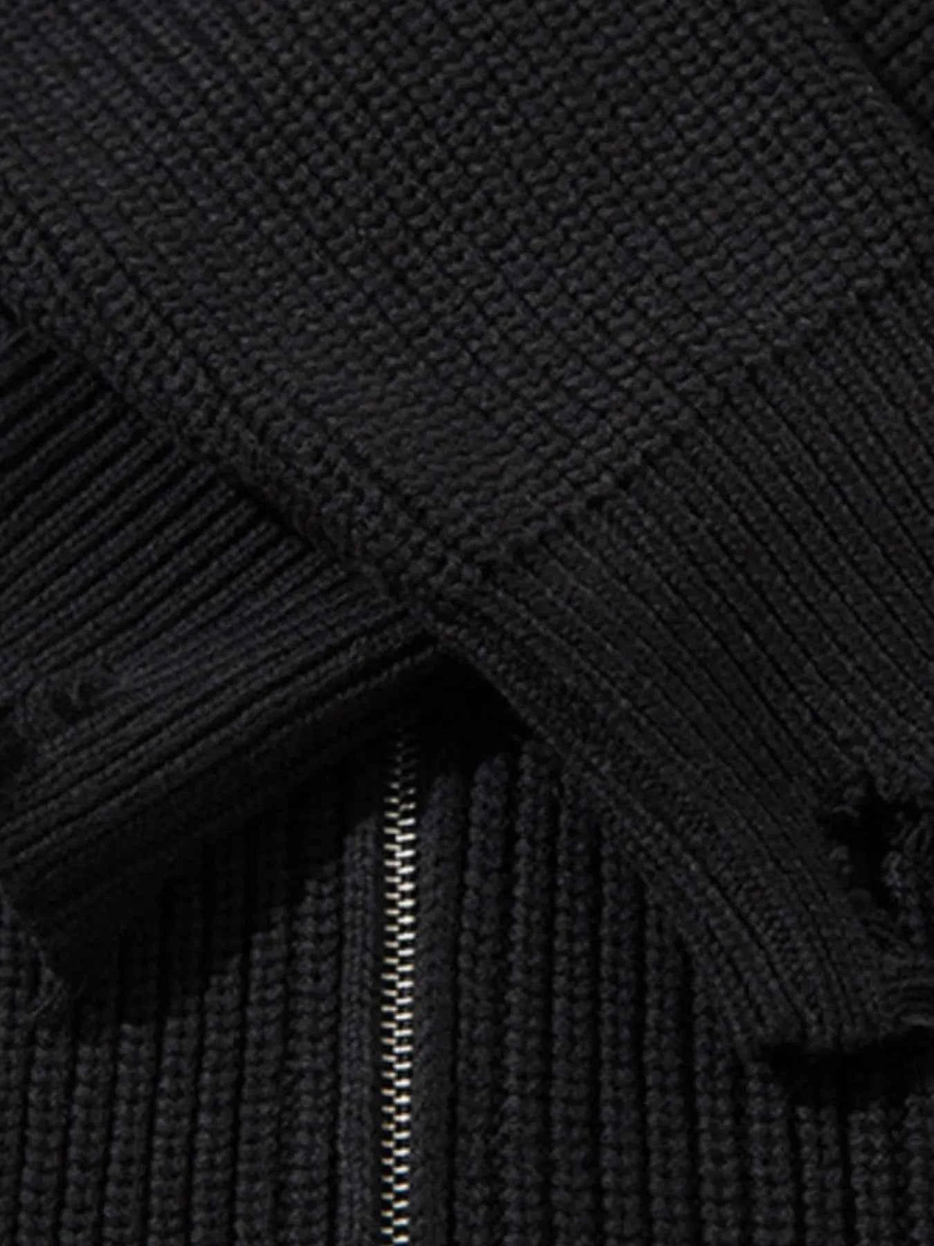 Men's Distressed Hem Ribbed Knit Zip-Up Cardigan