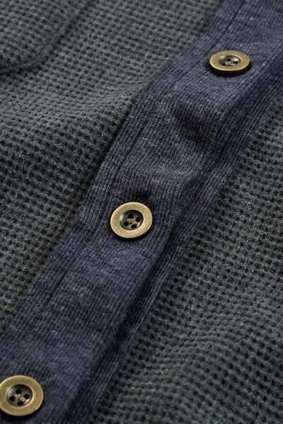 Waffle Knit Button Up Drop Shoulder Jacket - Damned Threads