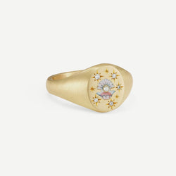 18K Gold Pattern & Inlaid Zirconia Ring - Damned Threads