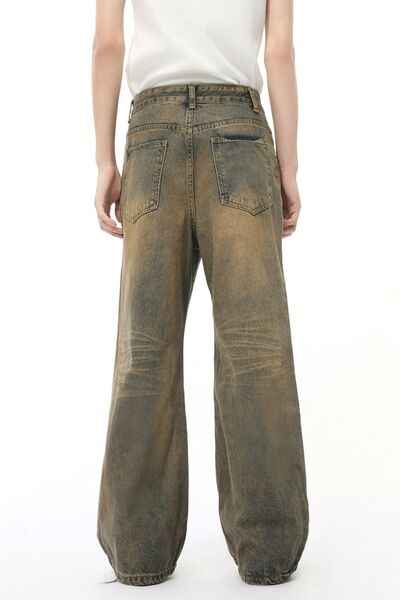 Washed Cat Whisker Straight Leg Jeans - Damned Threads