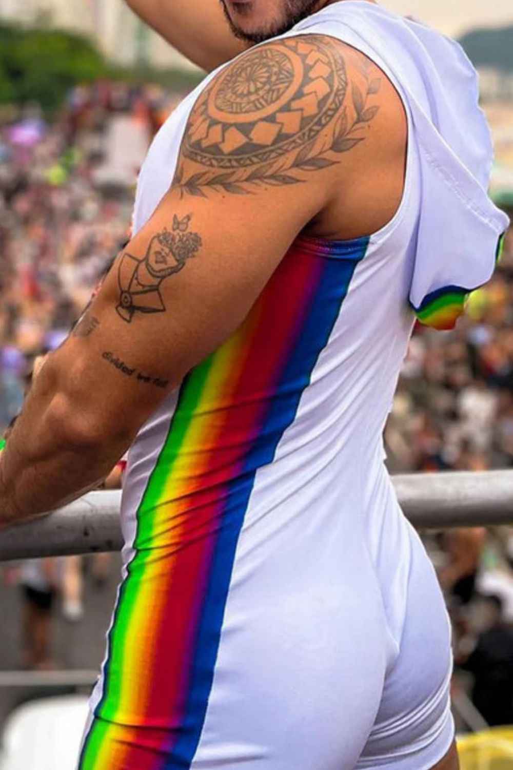 Men's Full Size Contrast Zip Front Sleeveless Active Romper Plus Size - Damned Threads