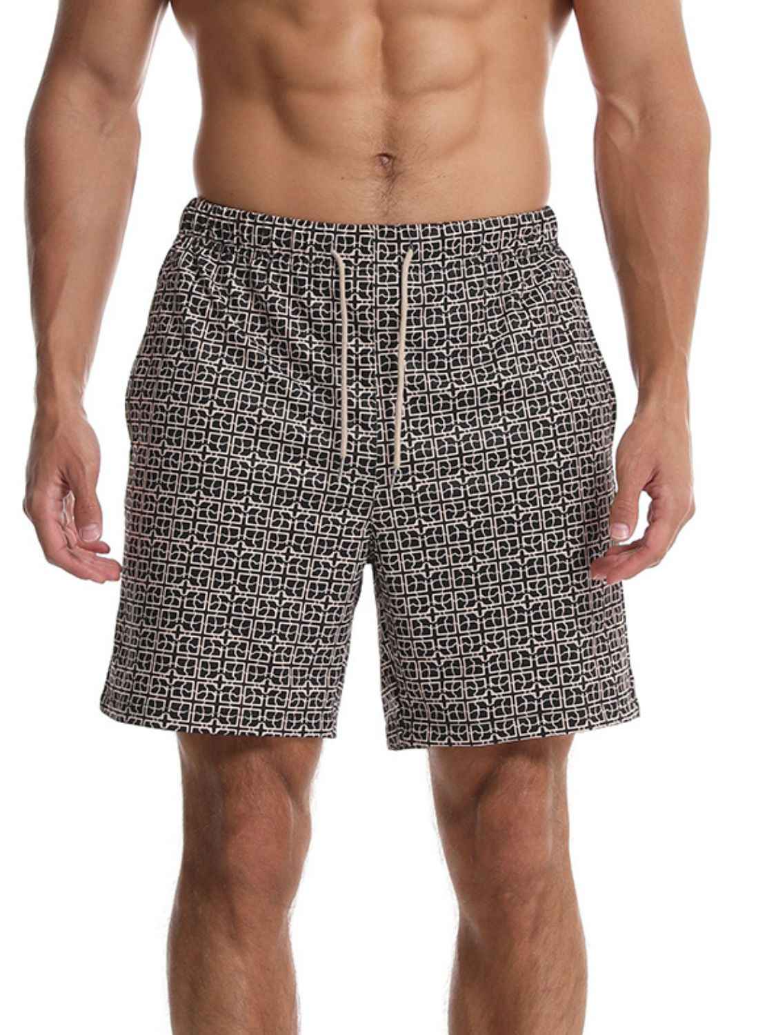 Men's Drawstring Black & White Pattern Shorts - Damned Threads