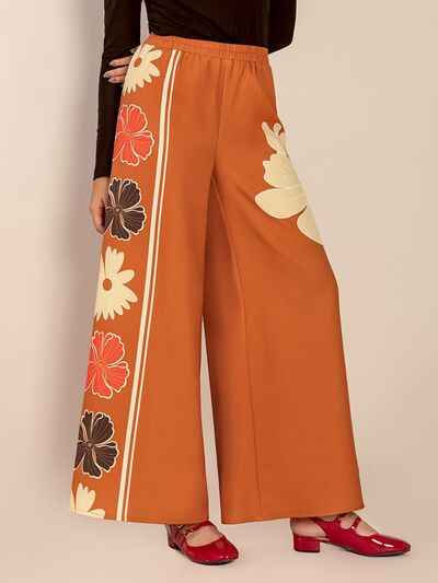 Printed Elastic Waist Wide Leg Pants - Damned Threads