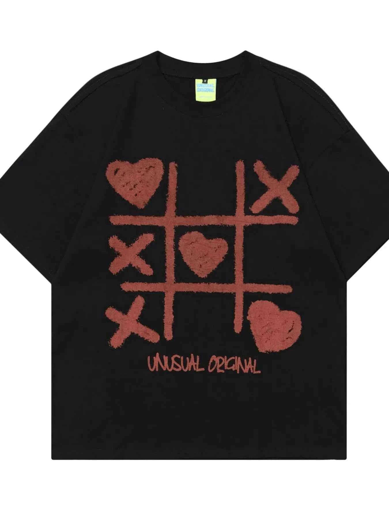 Men's Tic Tac Toe Heart Pattern Round Neck T-Shirt