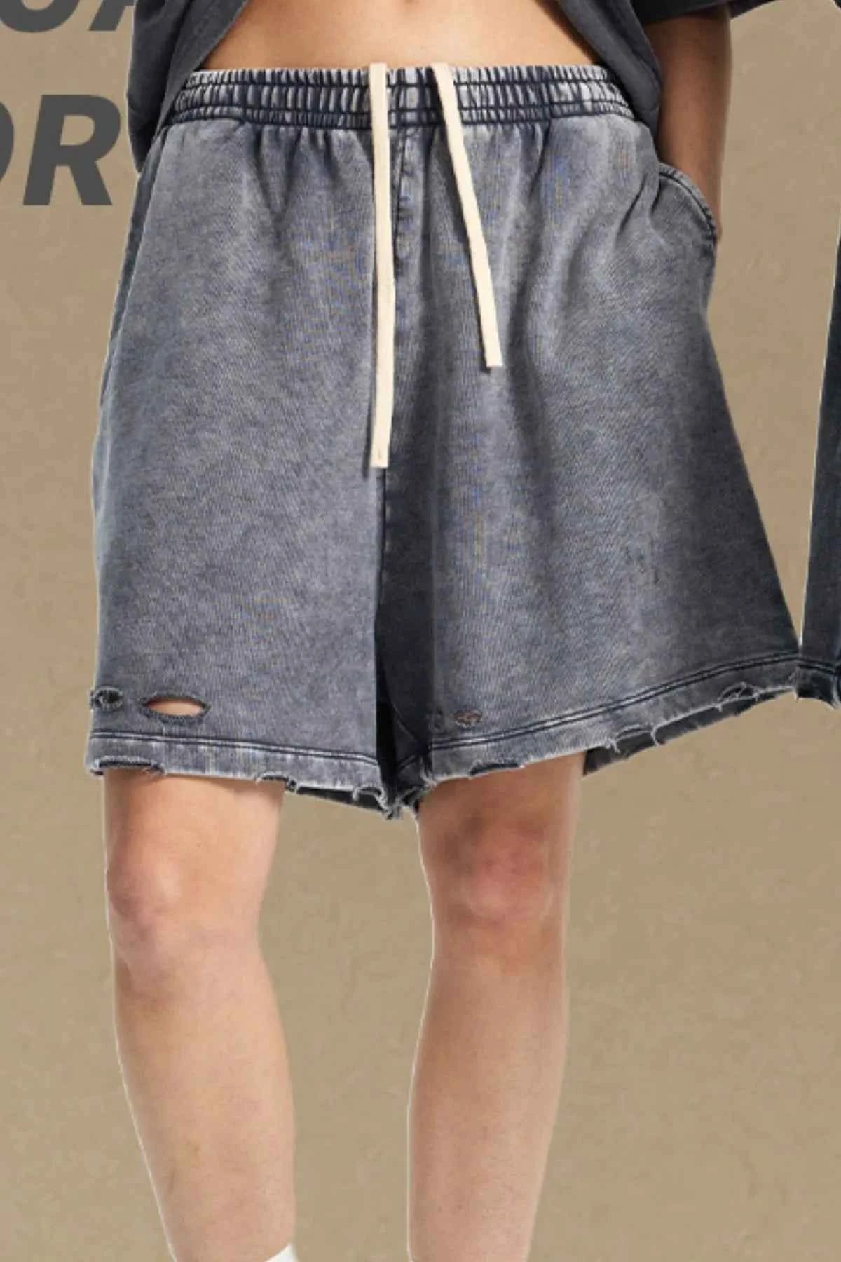 Men's Distressed Drawstring Shorts