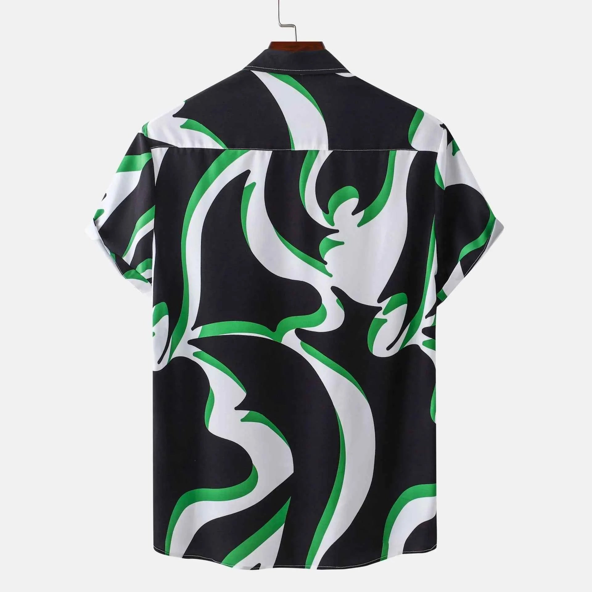Men's Plus Size Abstract Wave Pattern Short Sleeve Button-Up Shirt