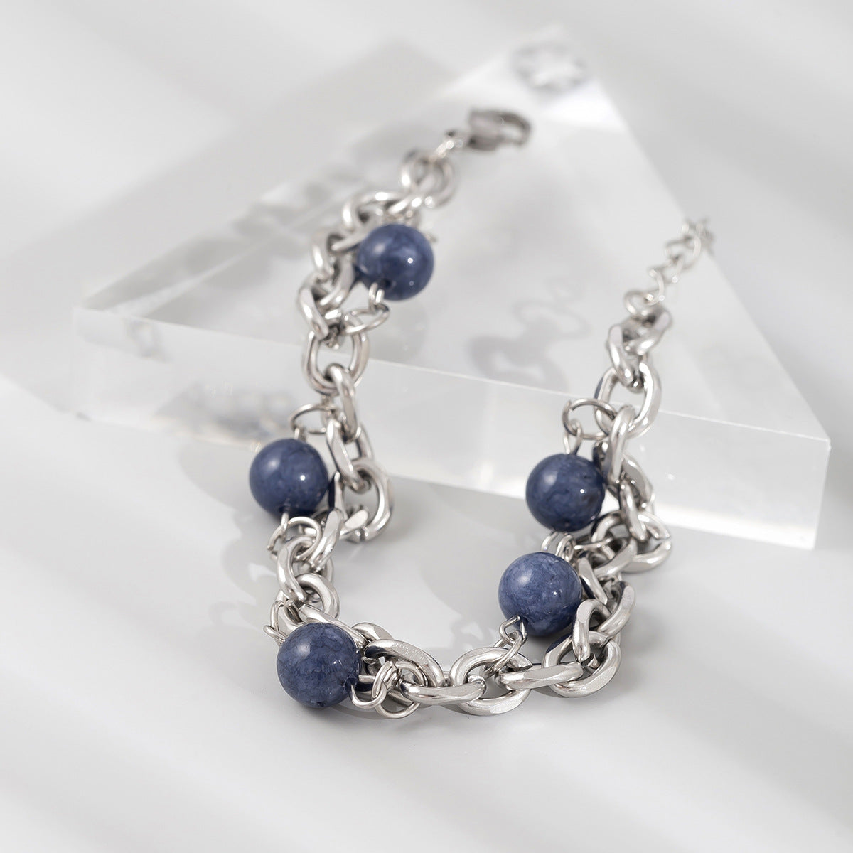 Blue Bead & Chain bracelet - Damned Threads