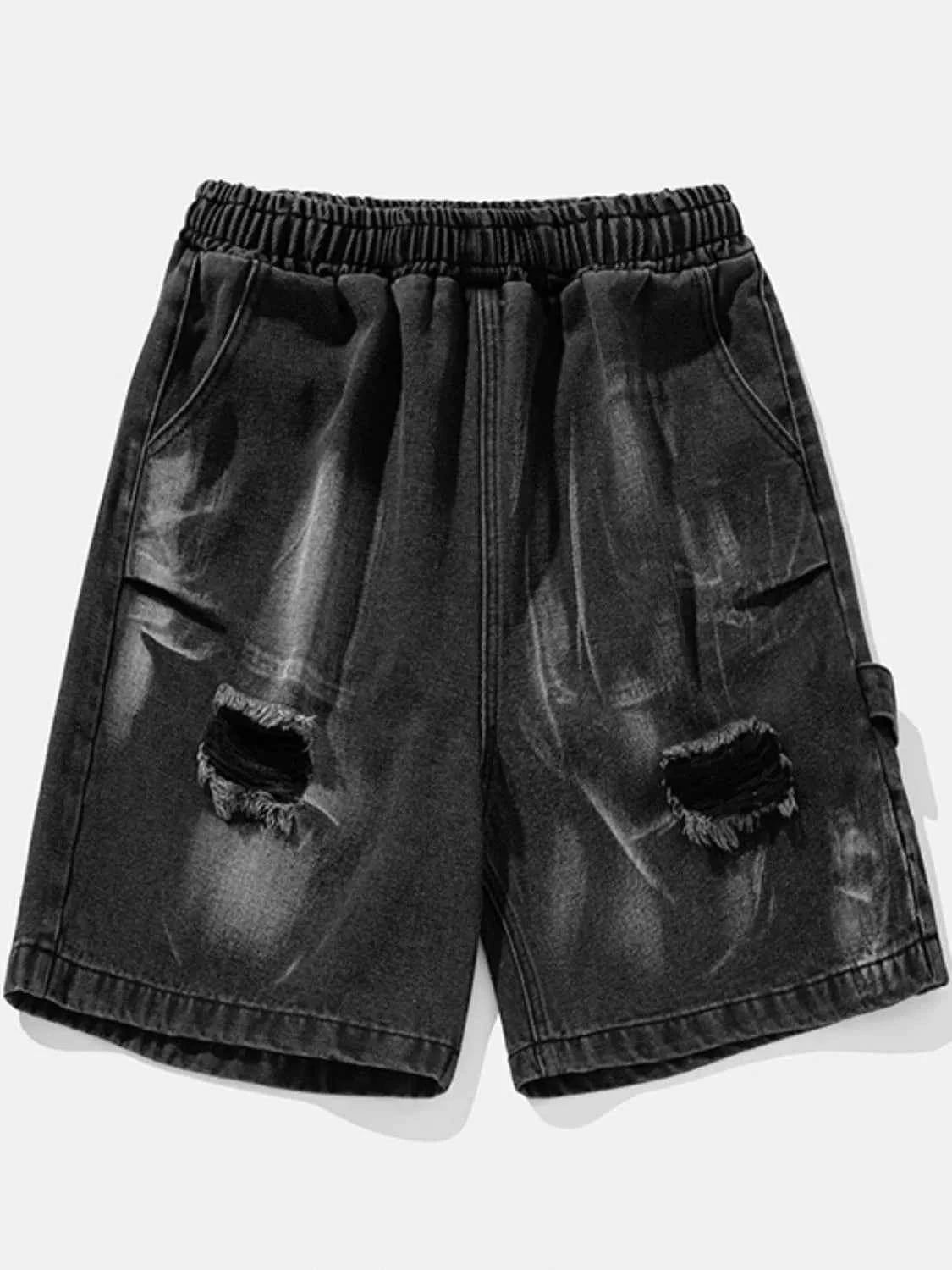 Men's Plus Size Distressed Cargo Denim Shorts