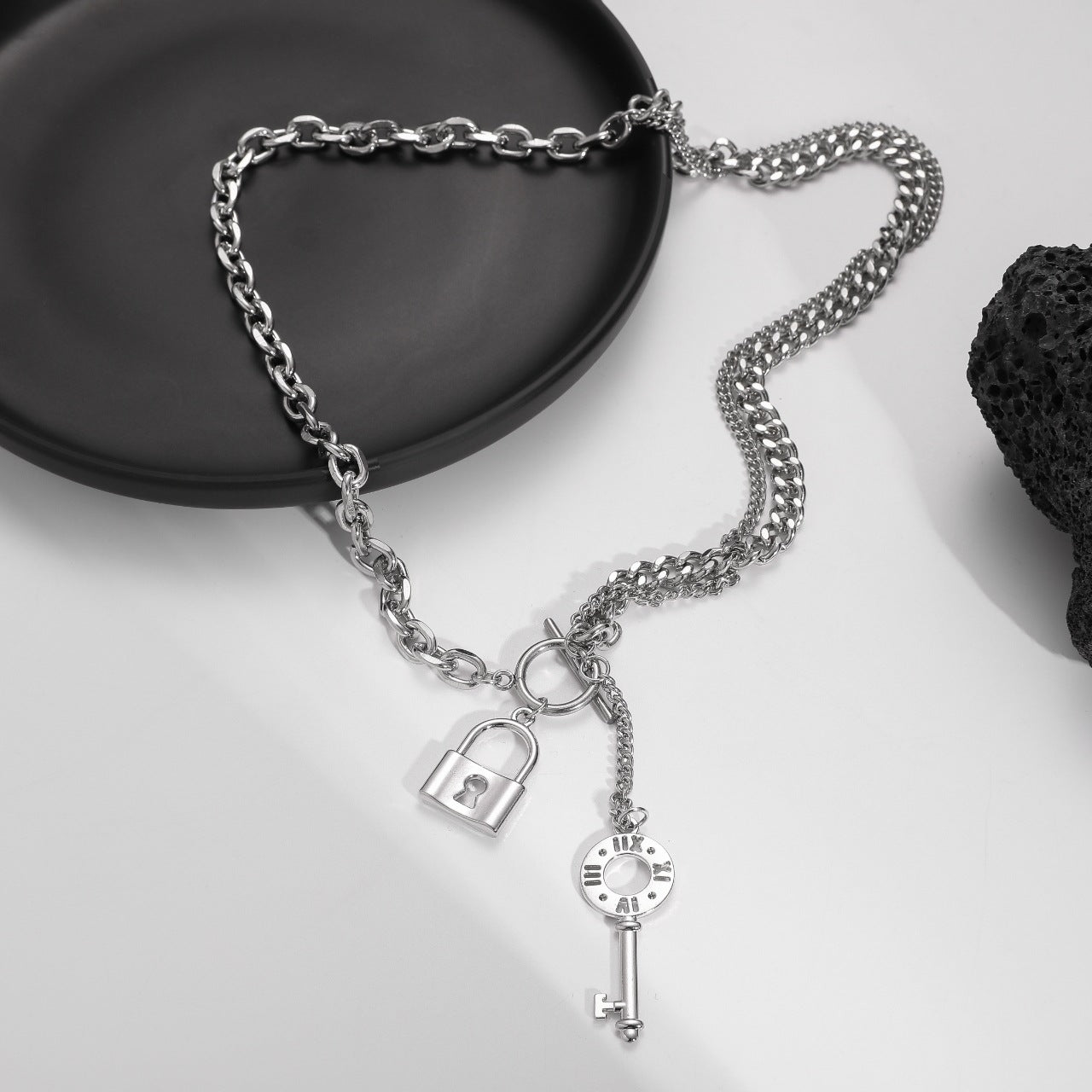 Key & Lock Pendant Necklace With OT Clasp - Damned Threads