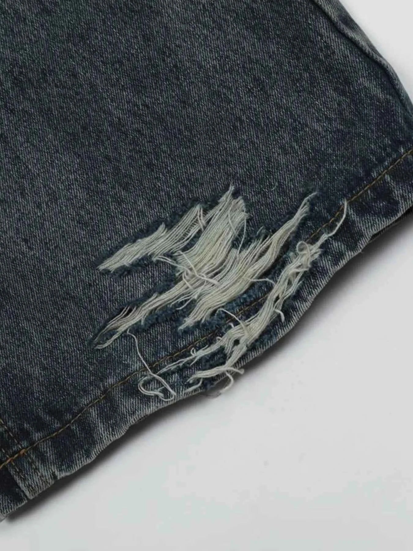 Men's Washed Distressed Wide-Leg Jeans