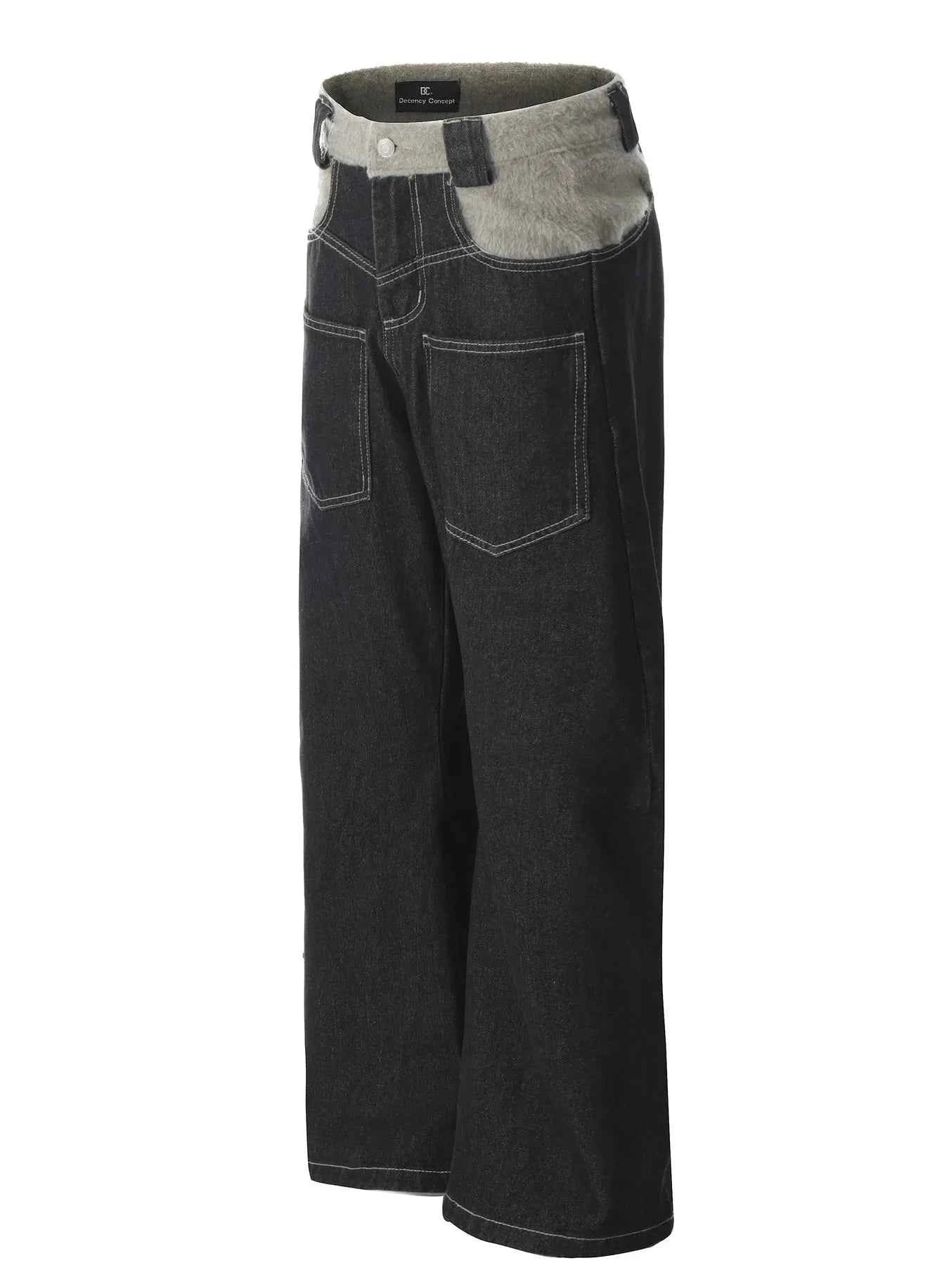 Men's Two-Tone Wide Leg Jeans with Contrast Stitching