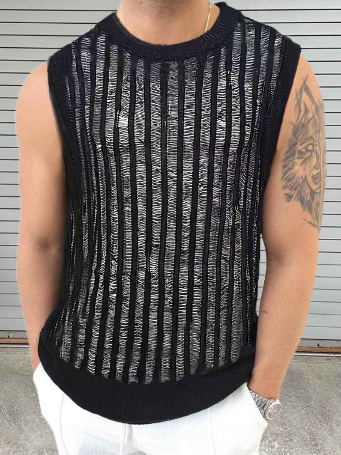 Men's Round Neck Hollow Out Sleeveless Top - Damned Threads
