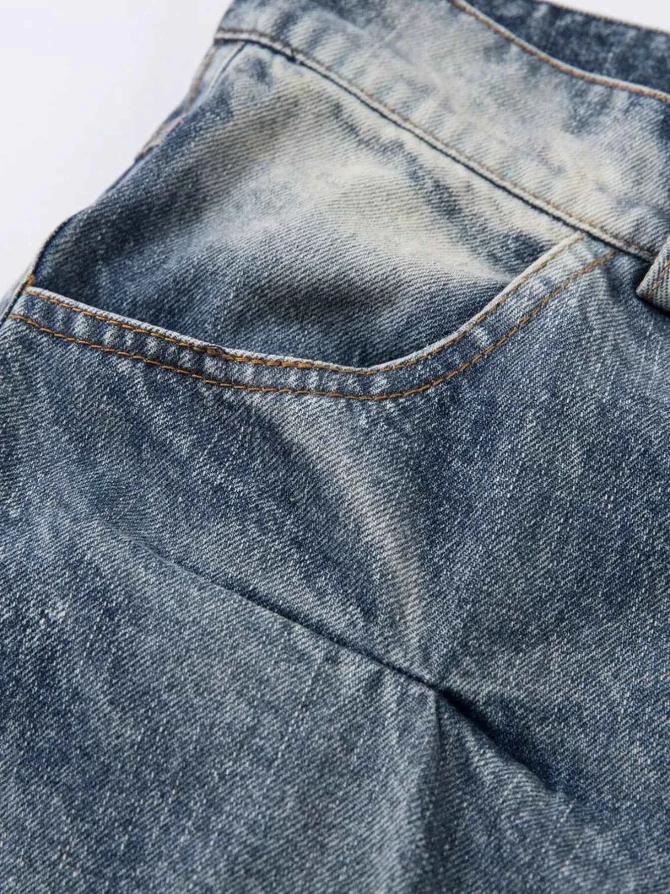 Men's Ruched Wide Leg Jeans