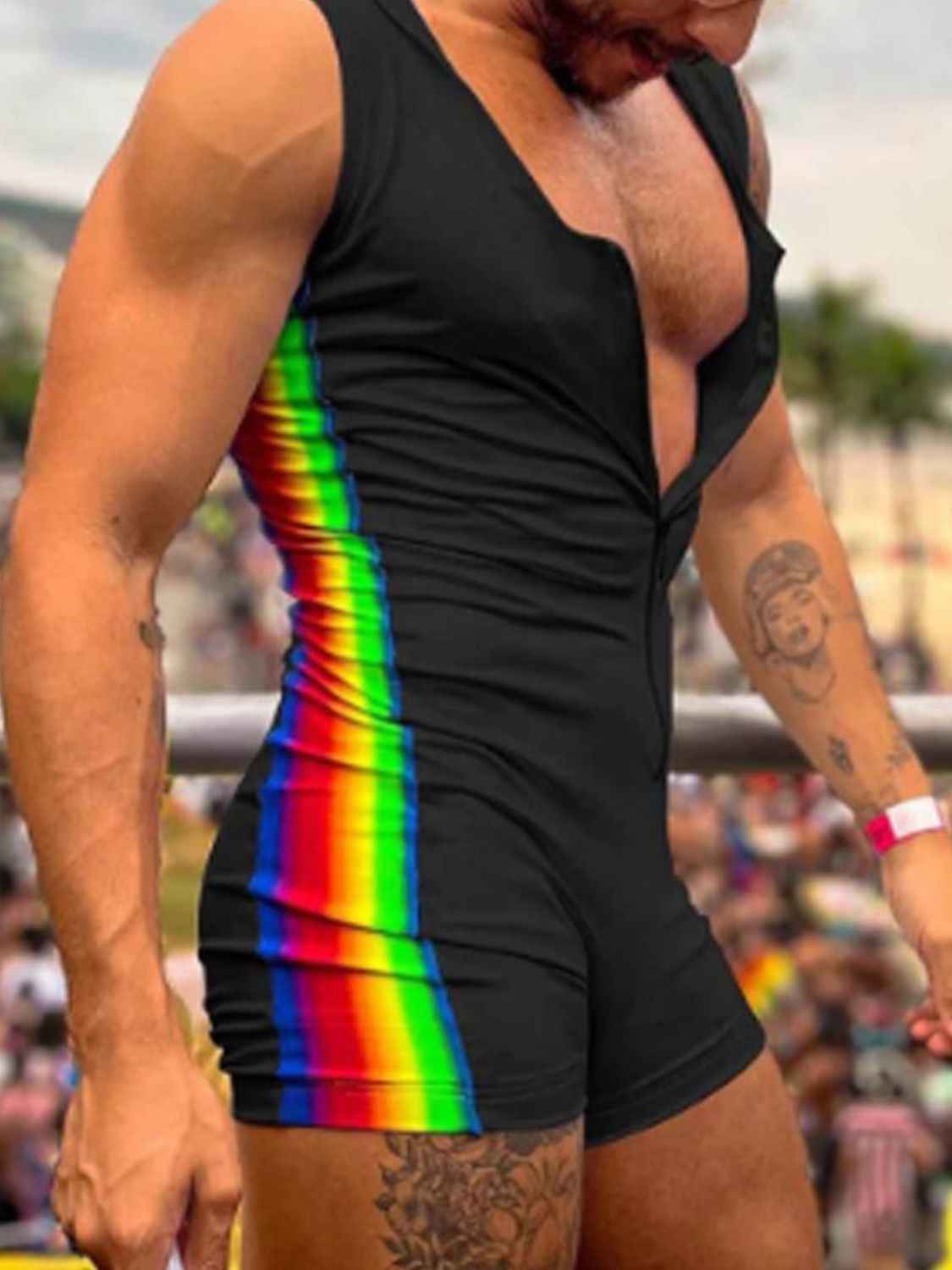 Men's Full Size Contrast Zip Front Sleeveless Active Romper Plus Size - Damned Threads