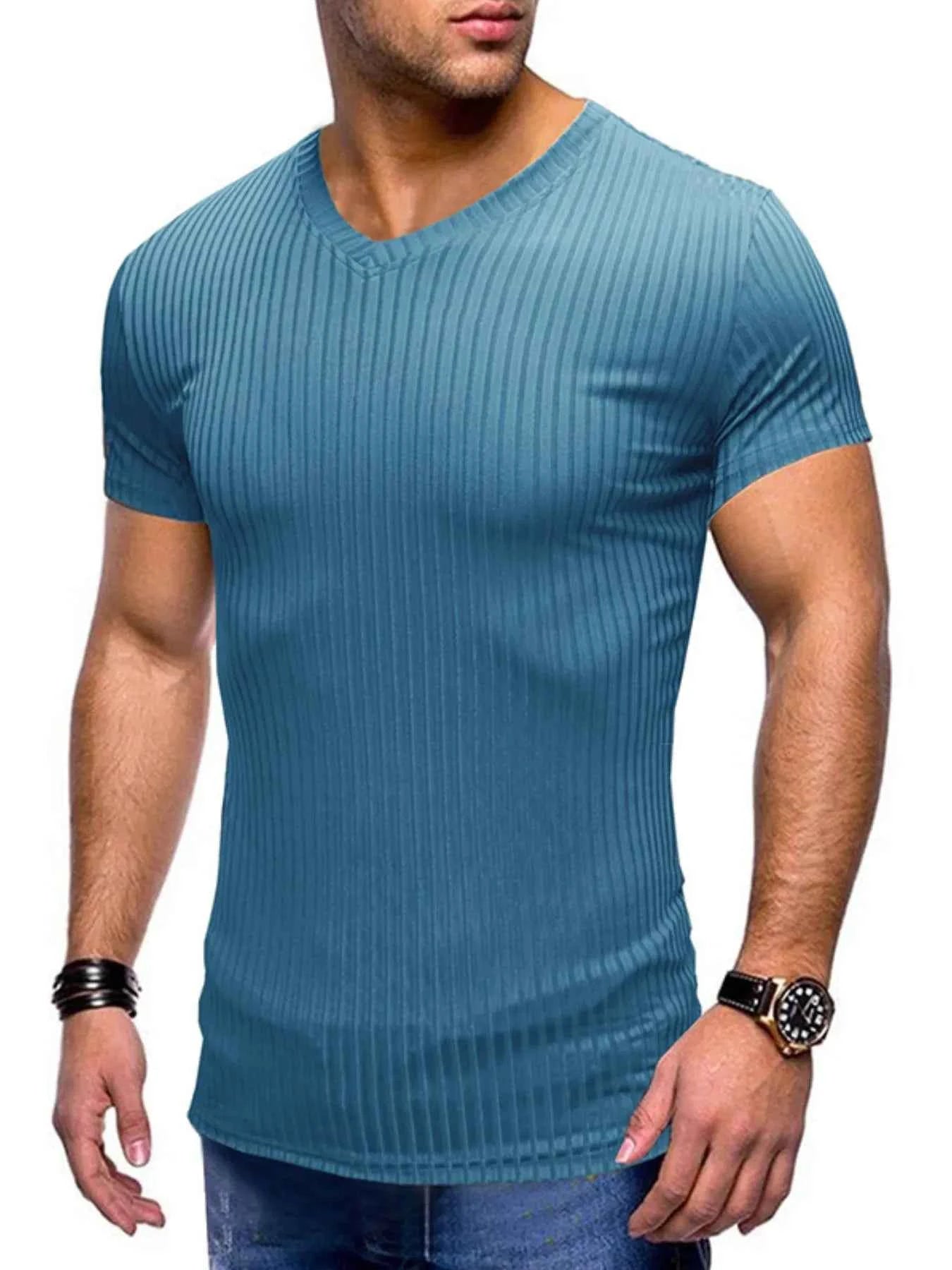 Men's Ribbed Short Sleeve Slim Fit T-Shirt