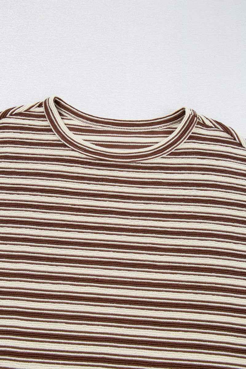 Stripe Textured Side Slit Crew Neck T-Shirt - Damned Threads