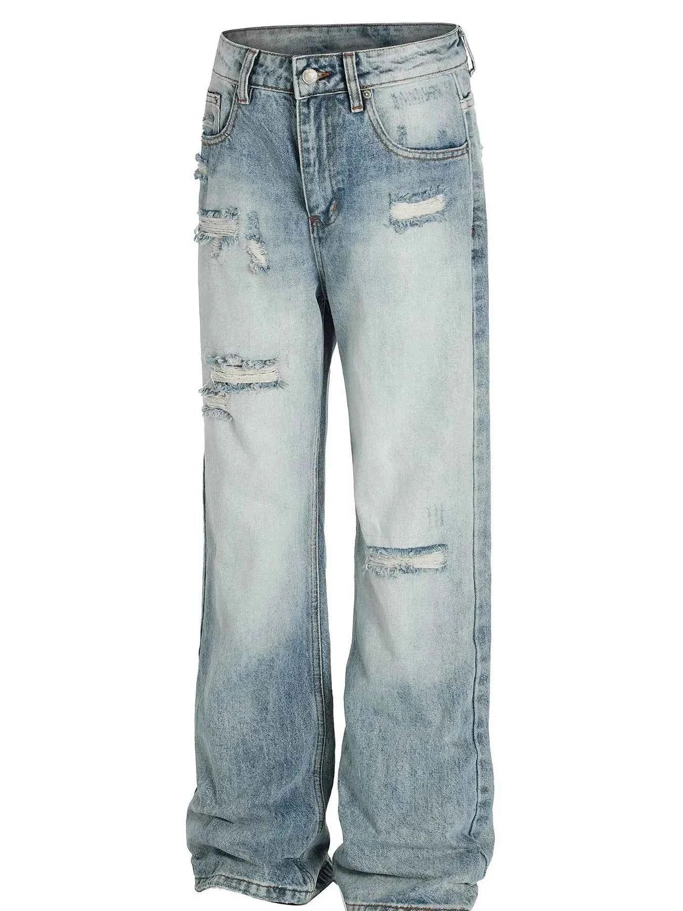 Men's Vintage Washed Distressed Wide-Leg Jeans