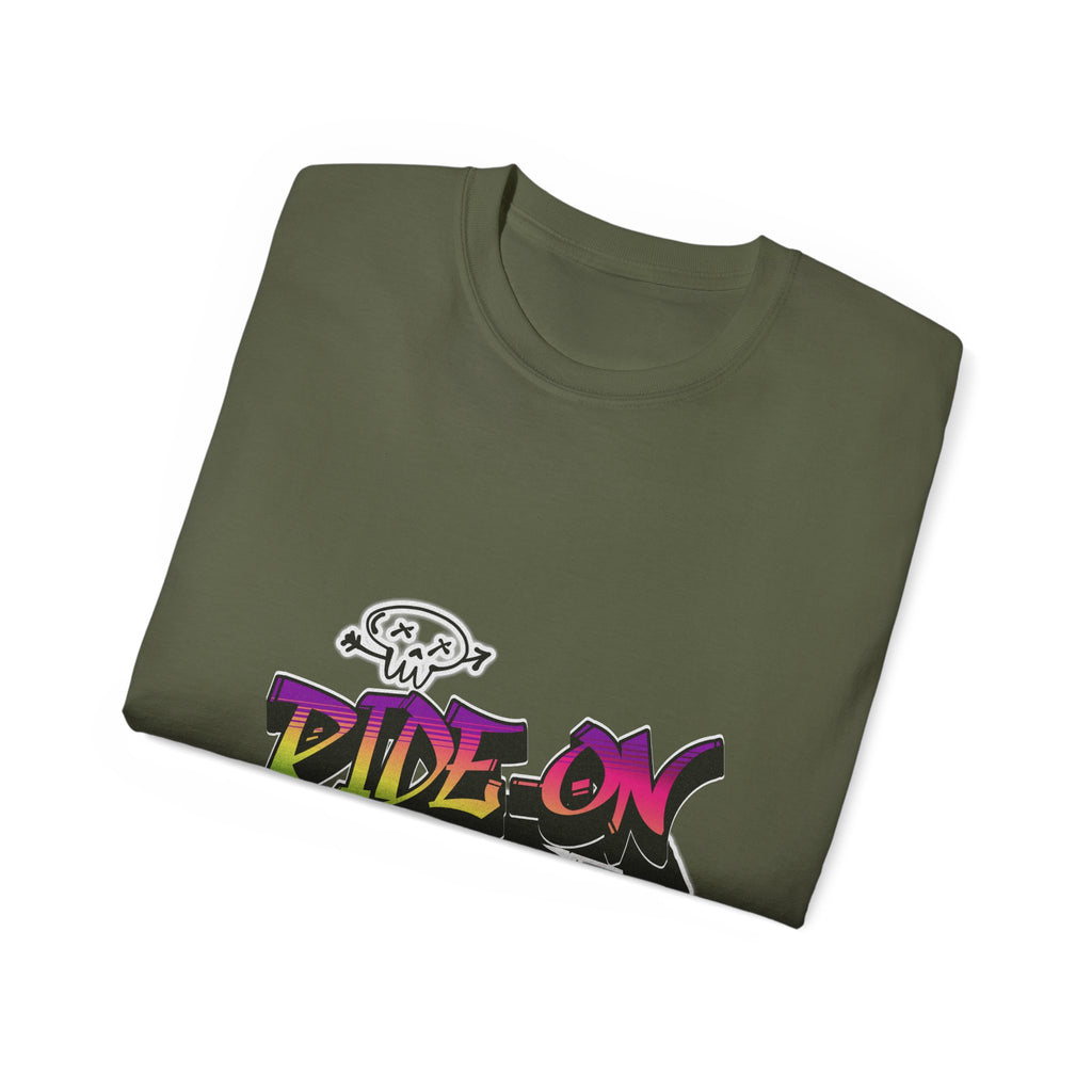 Ride-On - Unisex Cotton Tee (Front) - Damned Threads