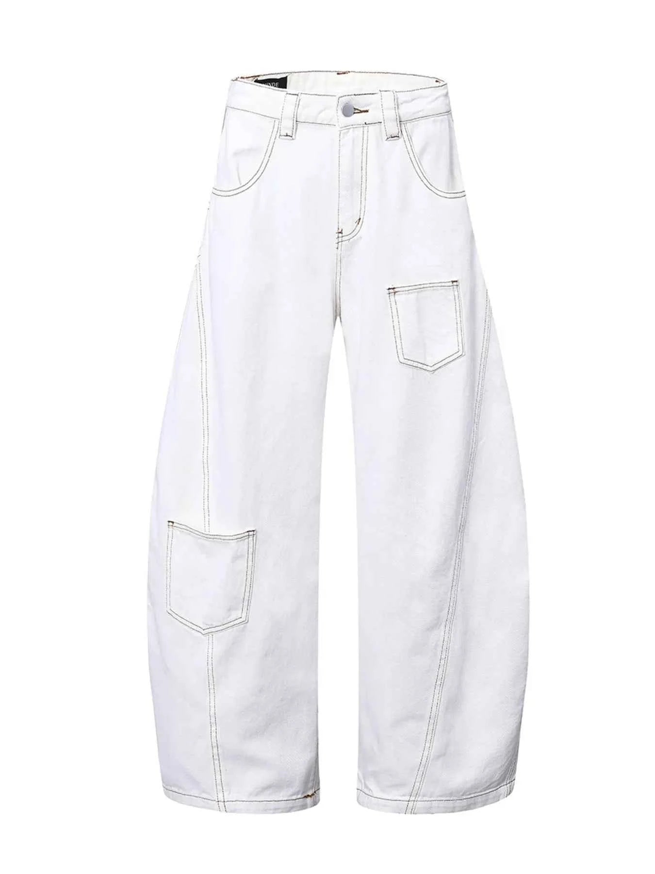 Men's Cargo Curved Jeans with Contrast Stitching