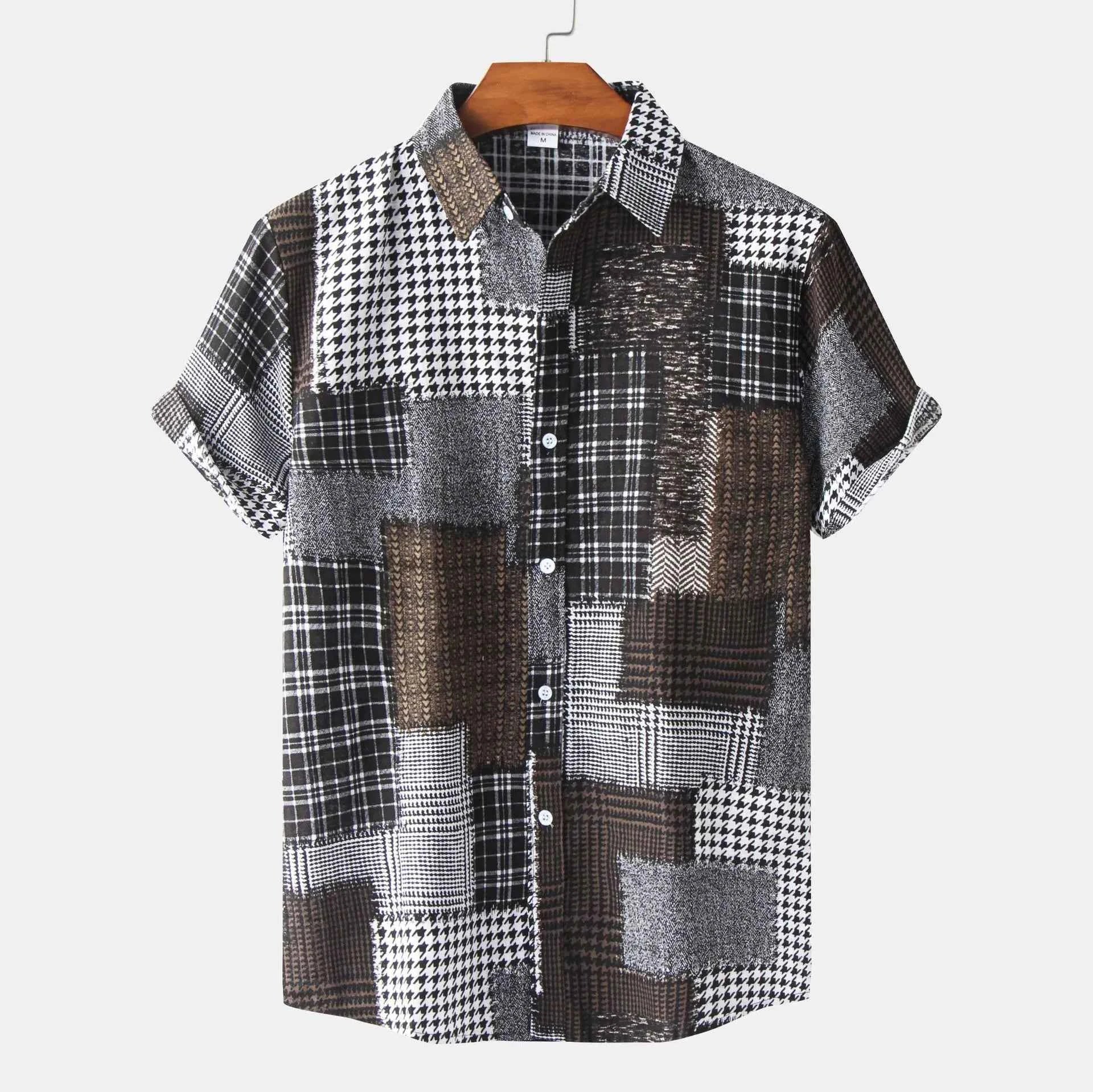 Men's Plus Size Plaid Short Sleeve Button-Up Shirt