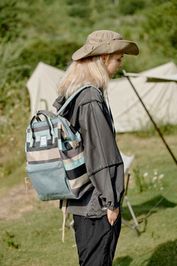 Himawari Striped Waterproof Nylon Backpack Bag with Side Pockets - Damned Threads