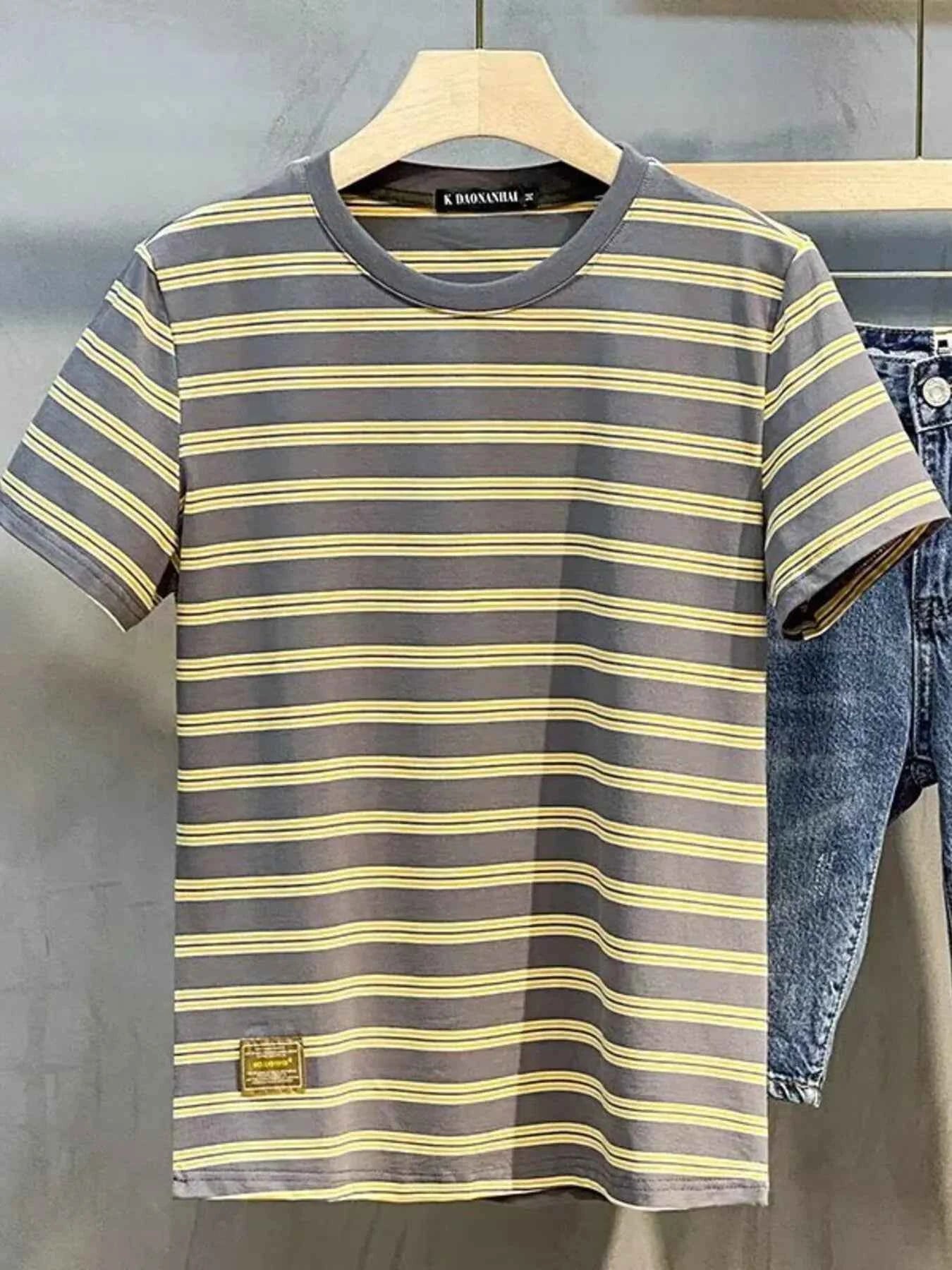 Men's Full Size Stripe Short Sleeve Casual T-Shirt Plus Size