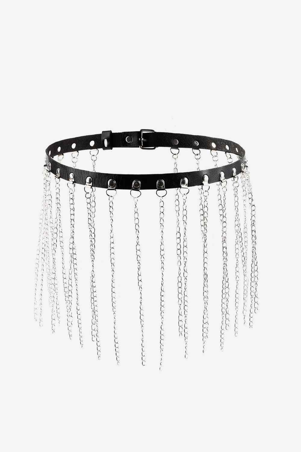 Fringed Chain PU Leather Belt - Damned Threads