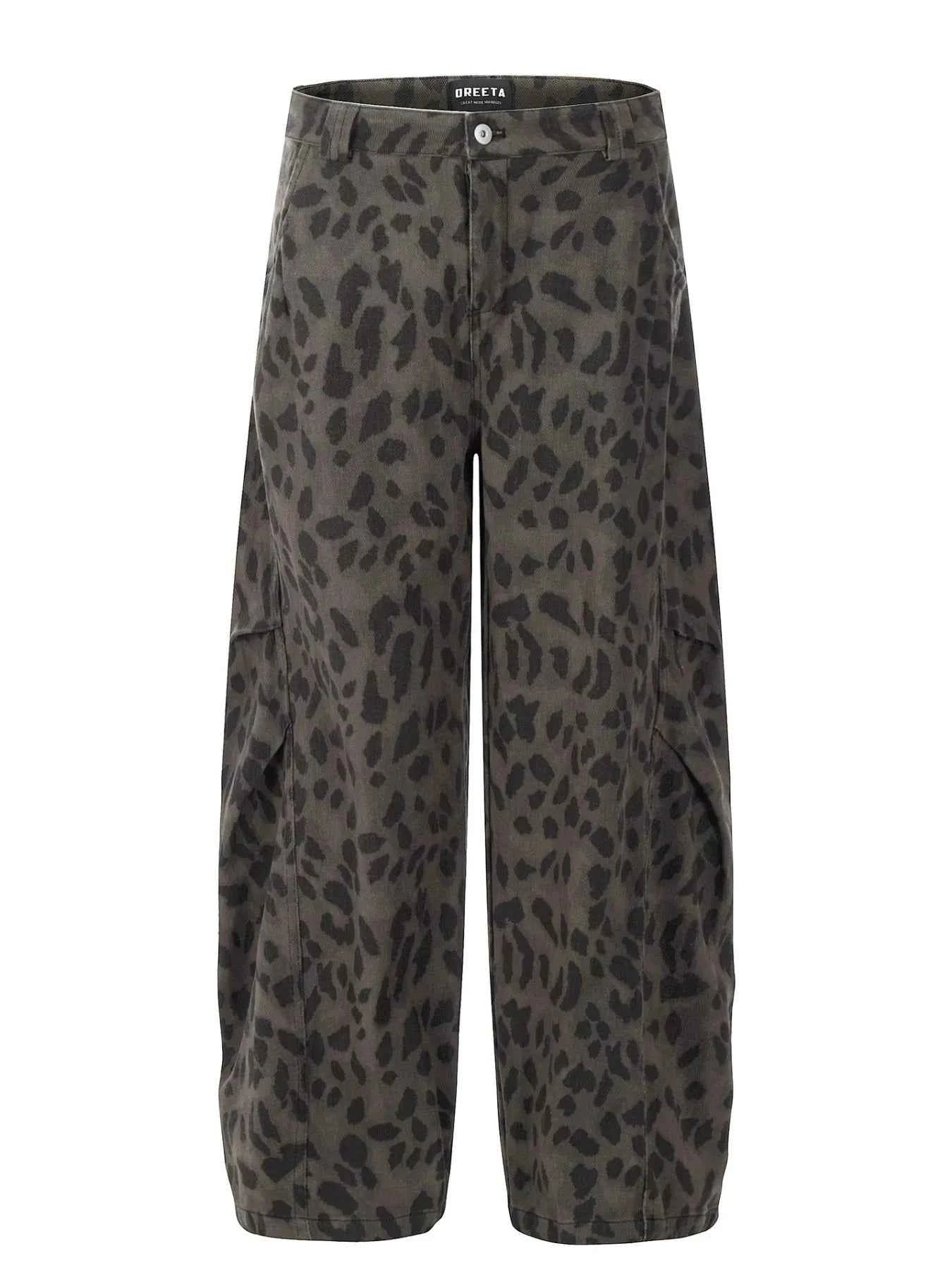 Men's Leopard Print Wide Leg Jeans