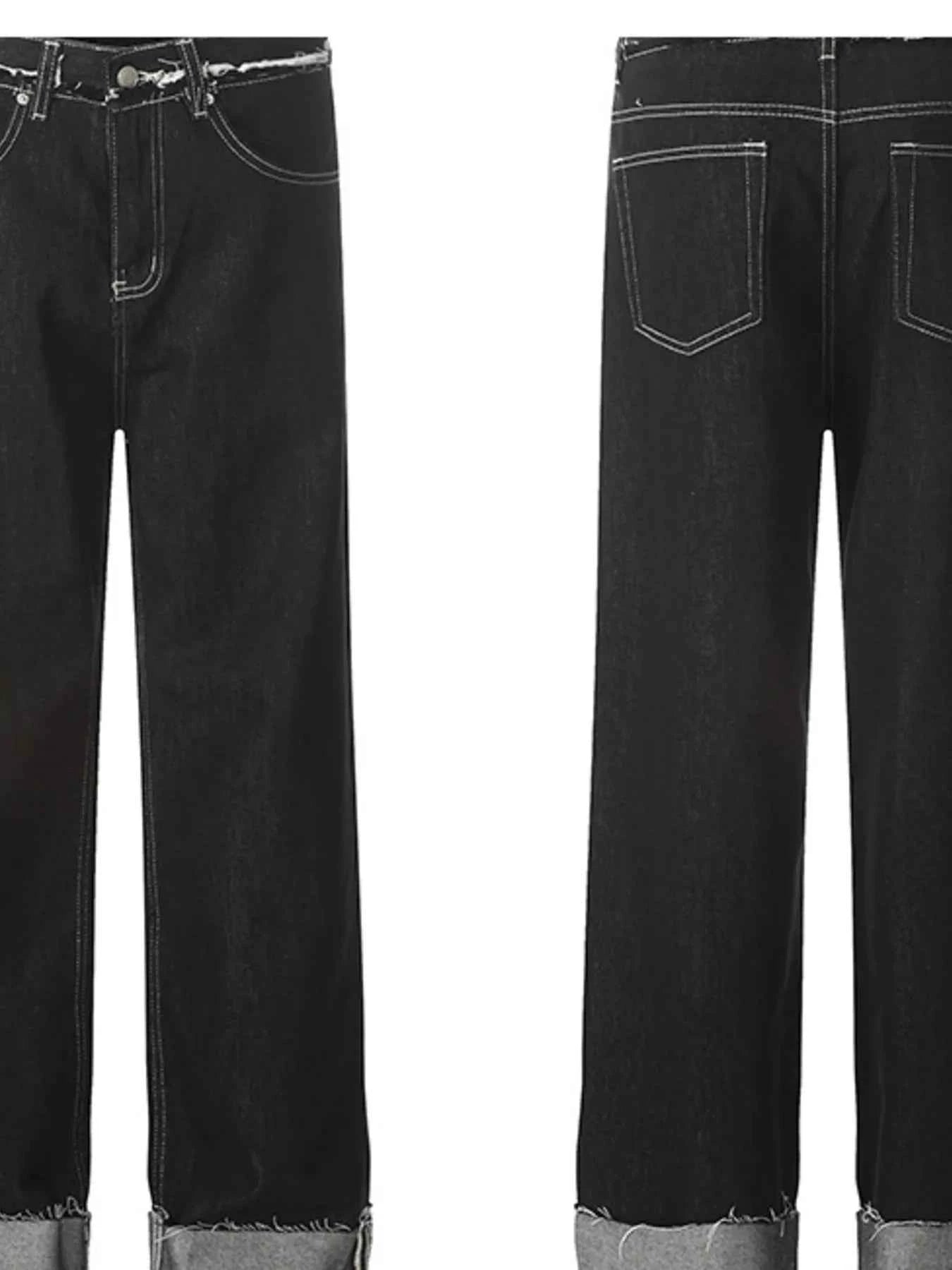 Men's Washed Frayed Hem Cuff Jeans