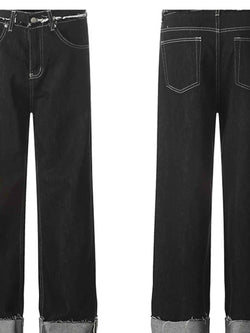 Men's Washed Frayed Hem Cuff Jeans