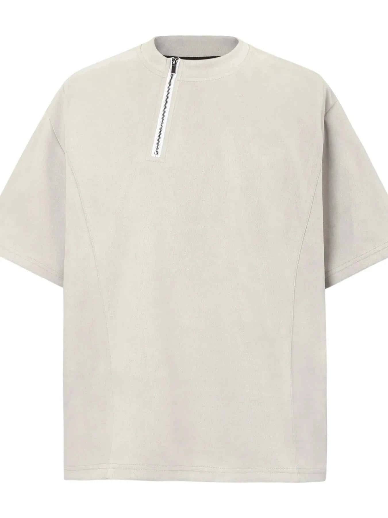 Men's Oversized Diagonal Zip Short Sleeve T-Shirt