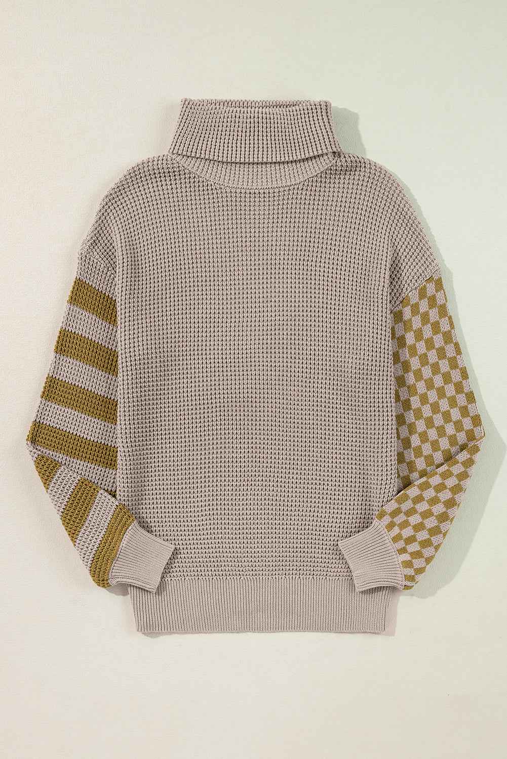 Striped & Checkered Turtleneck Dropped Shoulder Sweater - Damned Threads