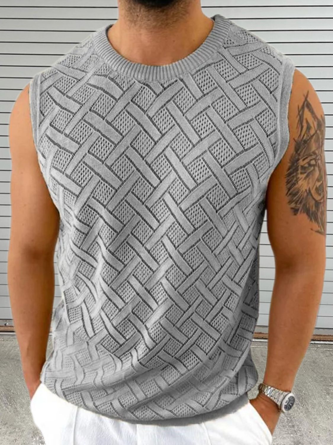 Men's Round Neck Sleeveless Eyelet Knit Top - Damned Threads