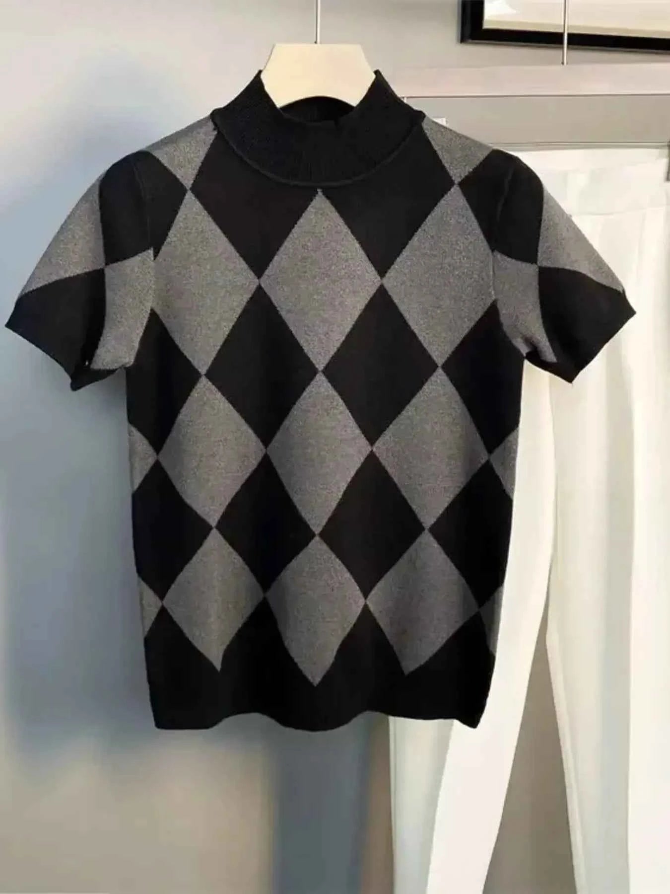 Men's Full Size Diamond Pattern Short Sleeve Knit Top Plus Size