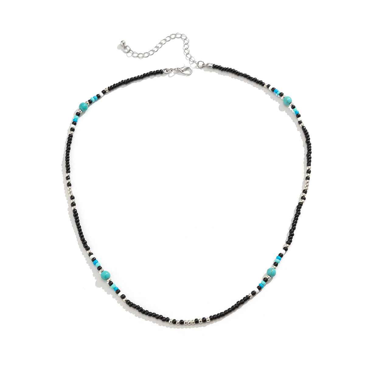 Turquoise & Black Bohemian Bead Design Necklace - Damned Threads