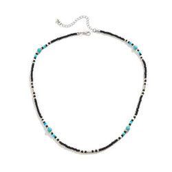Turquoise & Black Bohemian Bead Design Necklace - Damned Threads