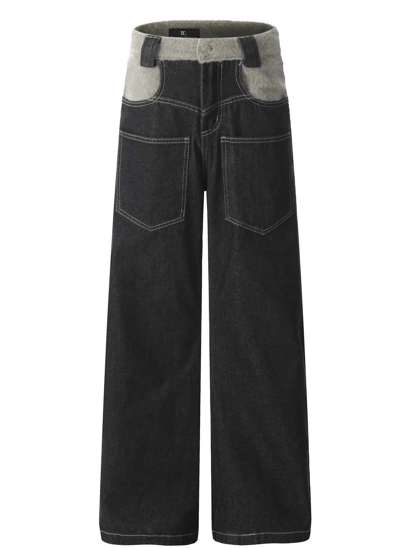 Men's Two-Tone Wide Leg Jeans with Contrast Stitching